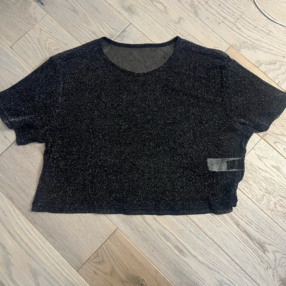 SHEET Sparkly Crop Top in Black and Silver, Shein, Medium (oversized)